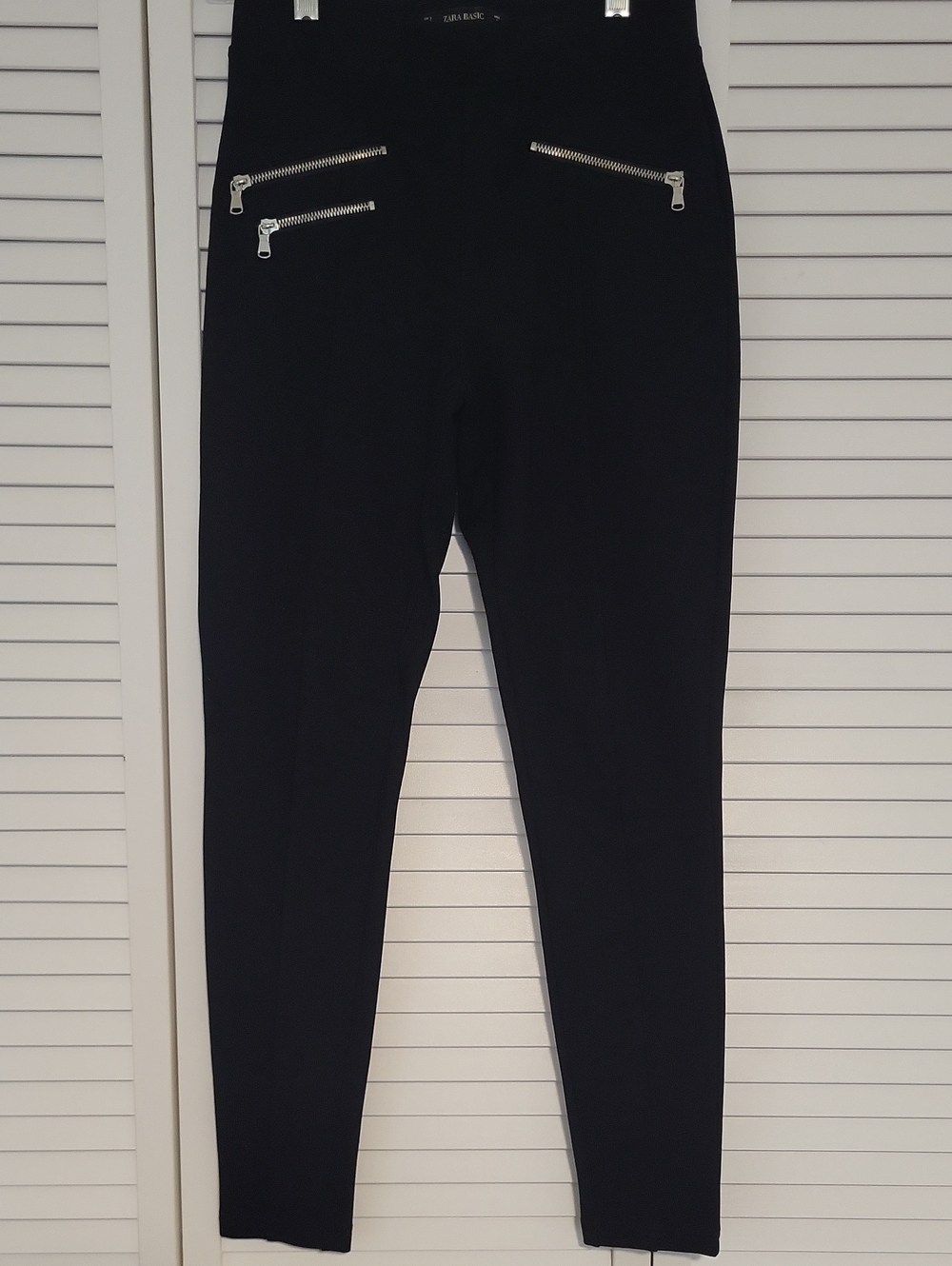 Zara Black Skinny High-Waist Pants with Silver Zippers